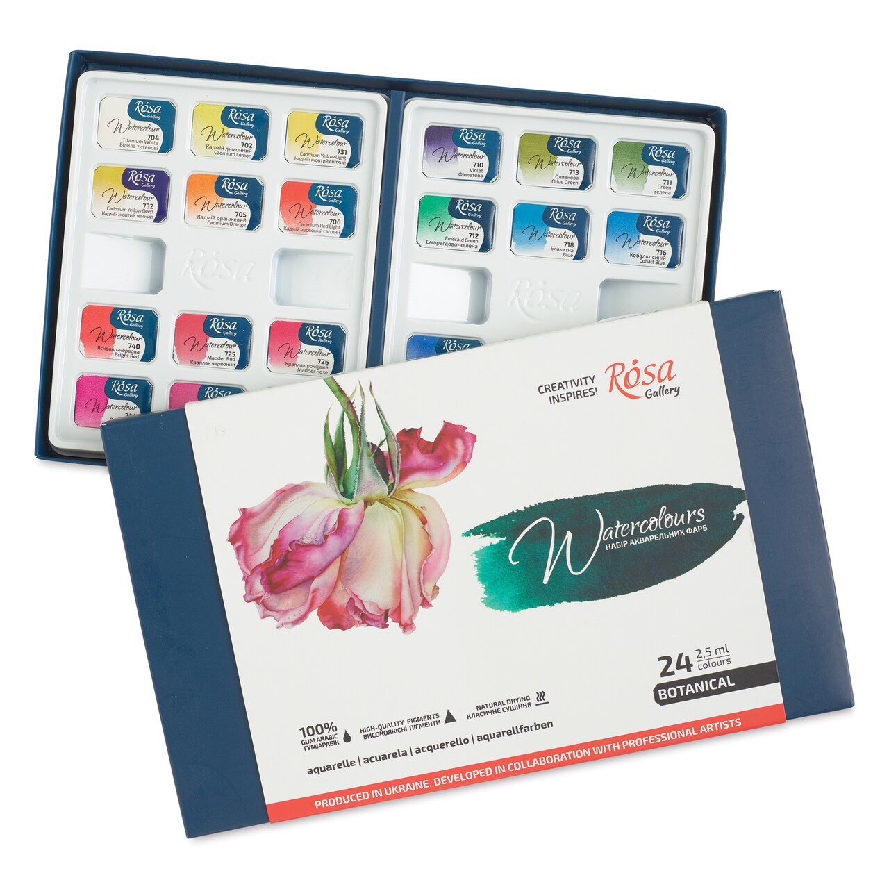 Rosa Gallery Watercolor Pans - Set of 24, Botanical, Full Pans